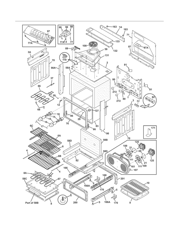 Body Diagram and Parts List for FPCS3085LFC  Frigidaire Range