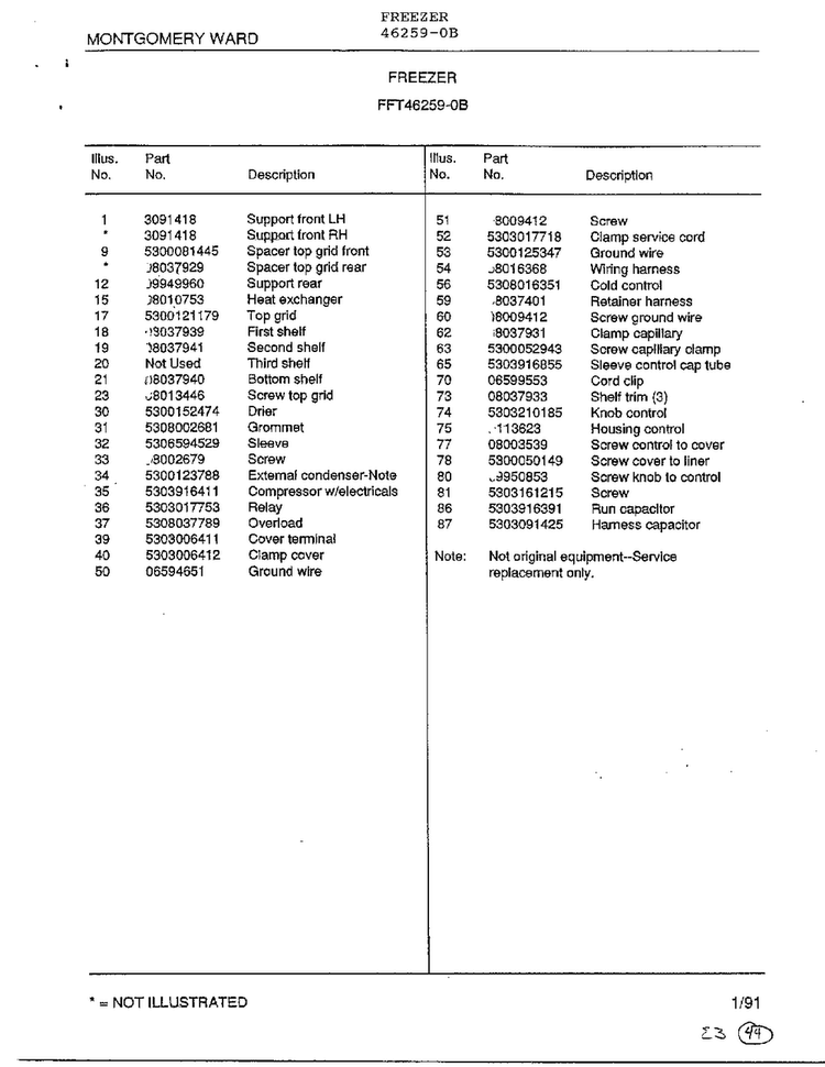 Freezer Page 6 Diagram and Parts List for 46259-0B  Frigidaire Freezer