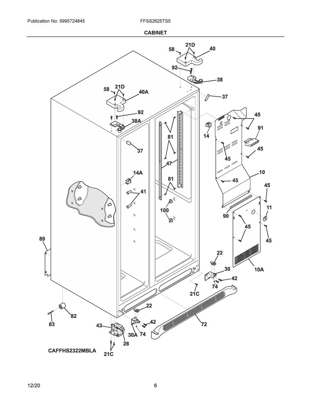 Cabinet Diagram and Parts List for FFSS2625TS5  Frigidaire Refrigerator