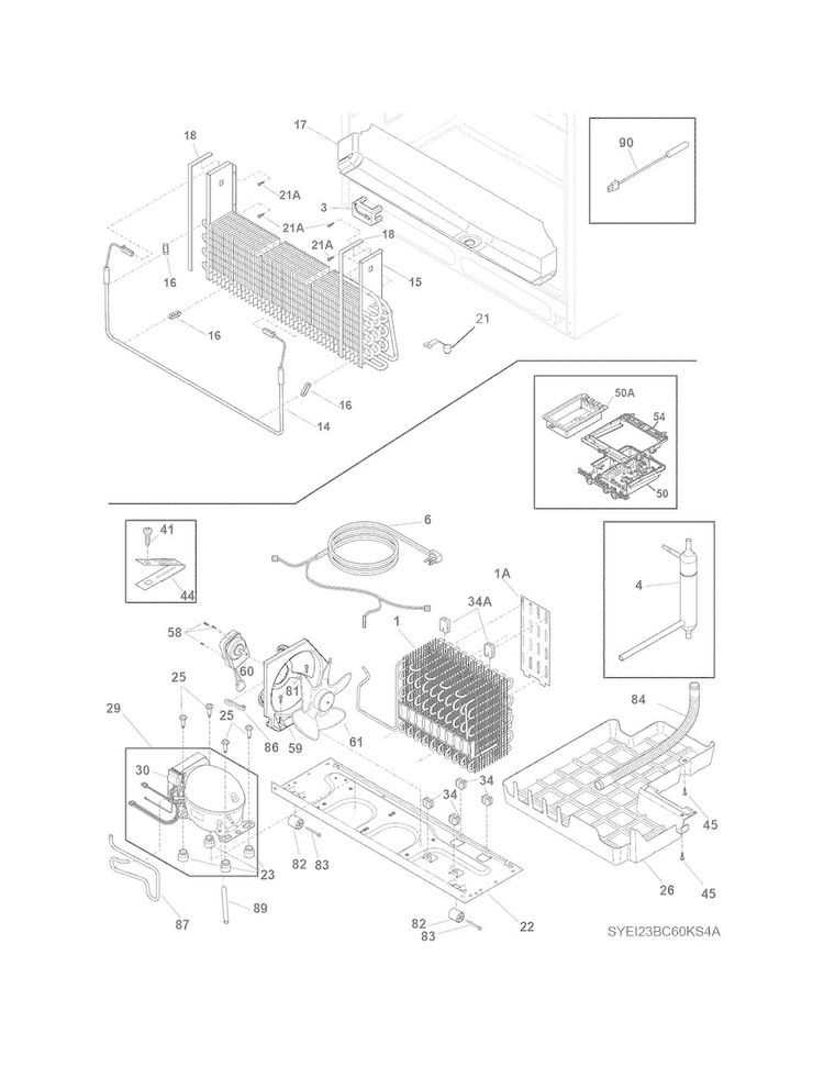 Cooling System Diagram and Parts List for EI23BC65KS8A  Electrolux Refrigerator
