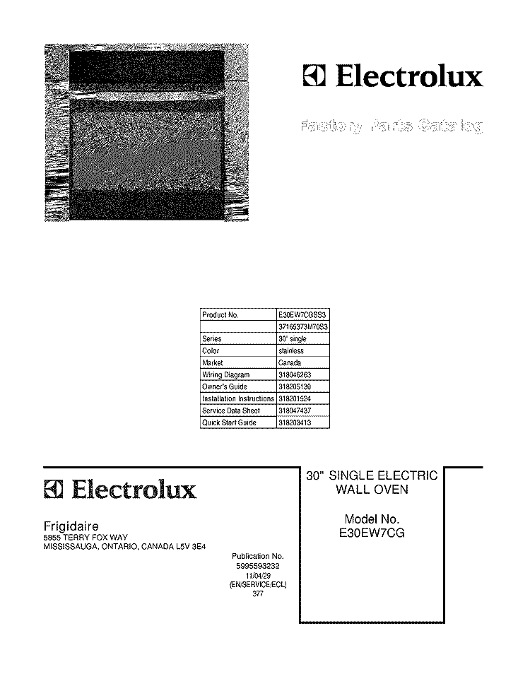 COVER Diagram and Parts List for E30EW7CGSS3  Electrolux Wall Oven