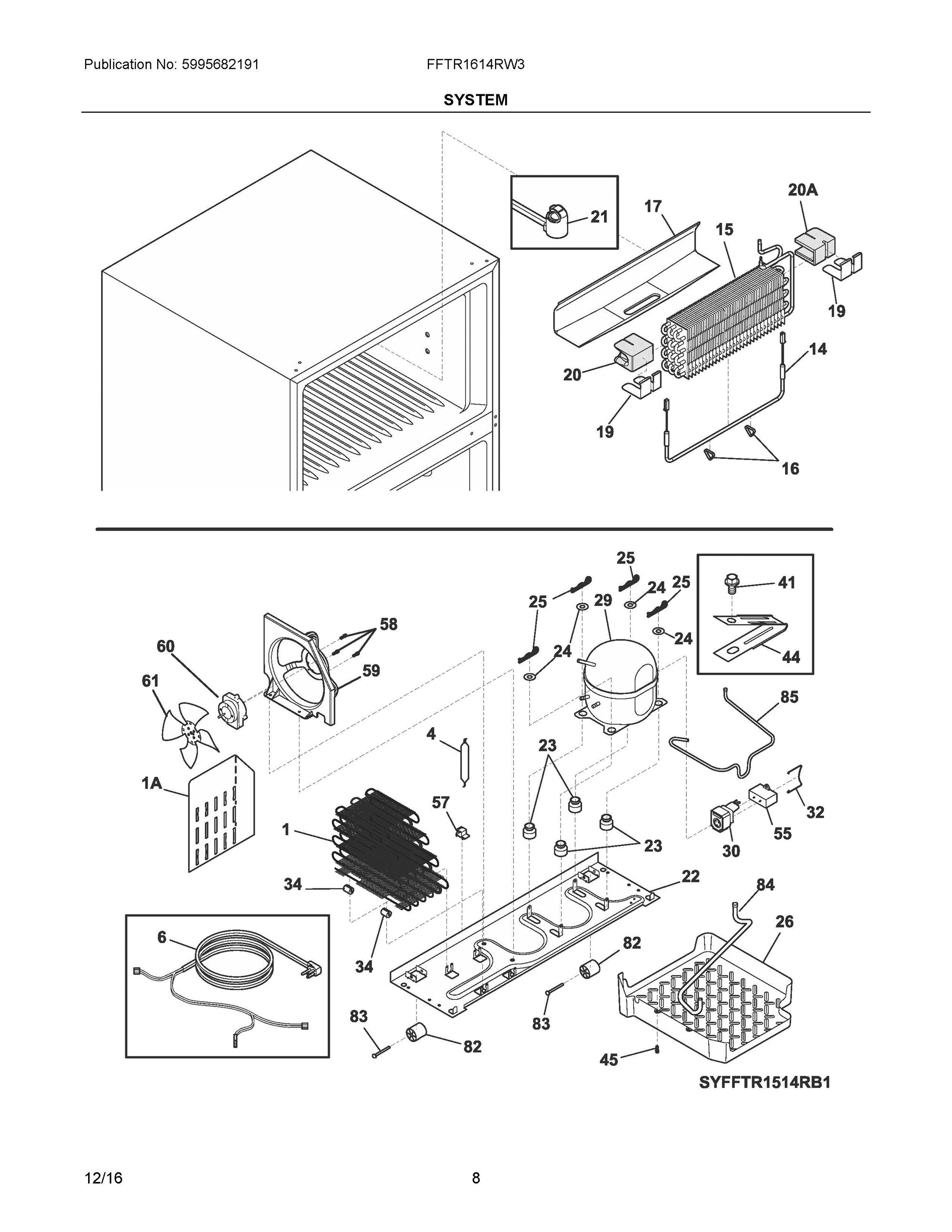 05 - SYSTEM Diagram and Parts List for FFTR1614RW3  Frigidaire Refrigerator