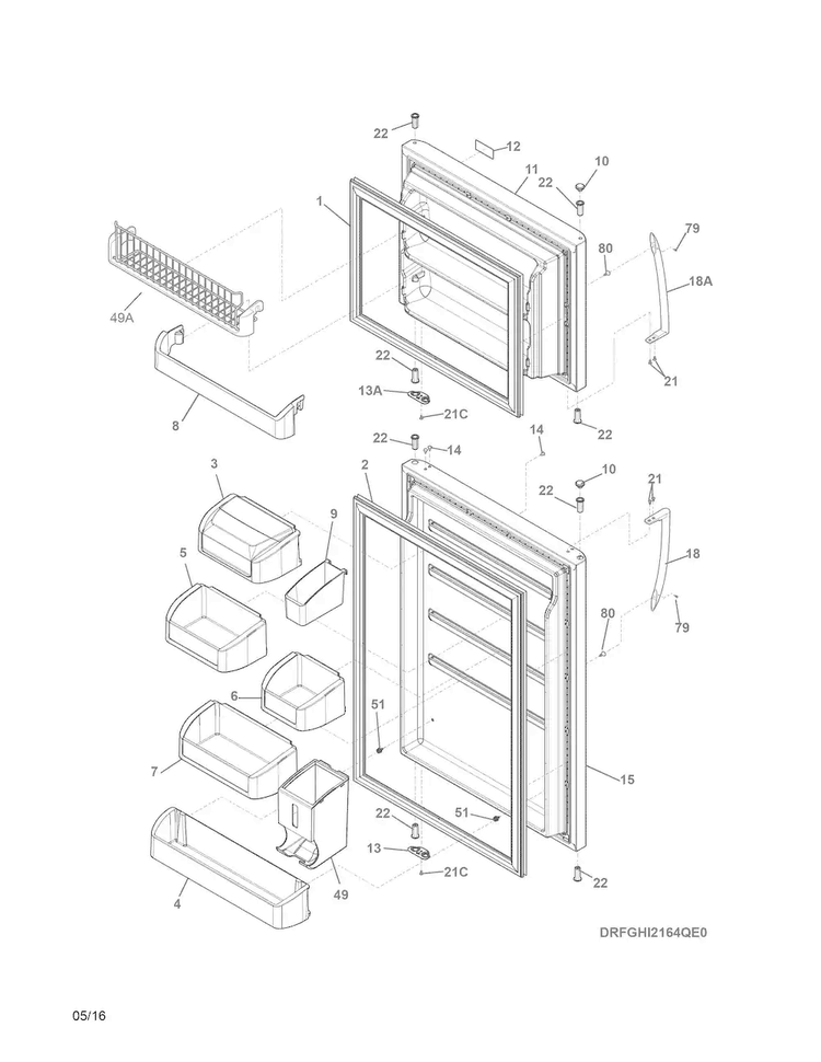 Doors Diagram and Parts List for FGHI1865SE0  Frigidaire Refrigerator