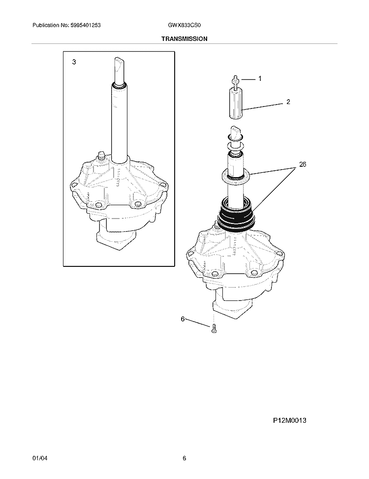 TRANSMISSION Diagram and Parts List for GWX833CS0  Gibson Washer