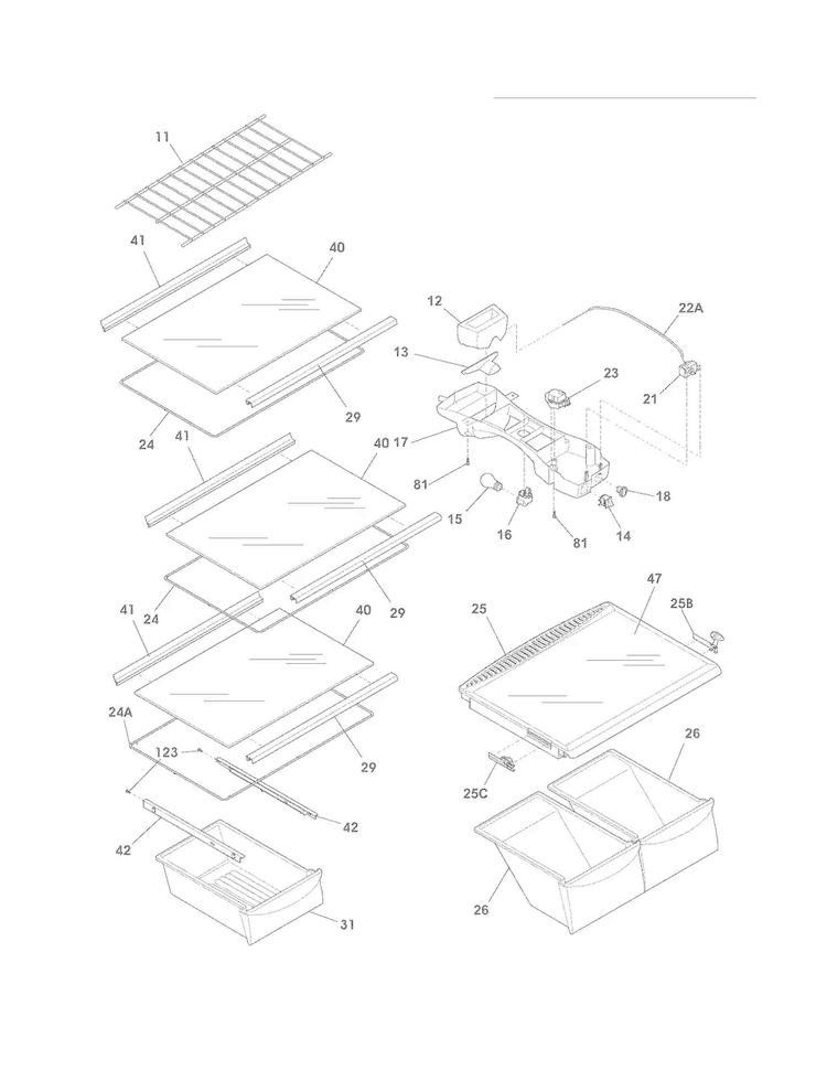 Shelves Diagram and Parts List for FFHT1817LB9  Frigidaire Refrigerator