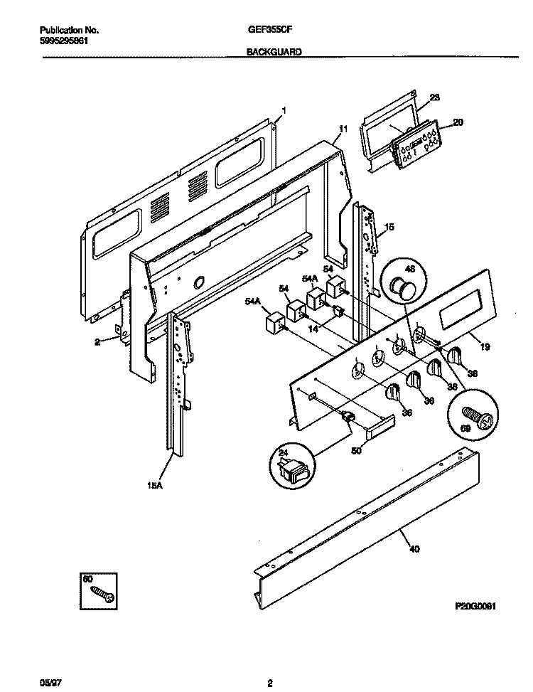 BACKGUARD Diagram and Parts List for GEF355CFSA  Gibson Range