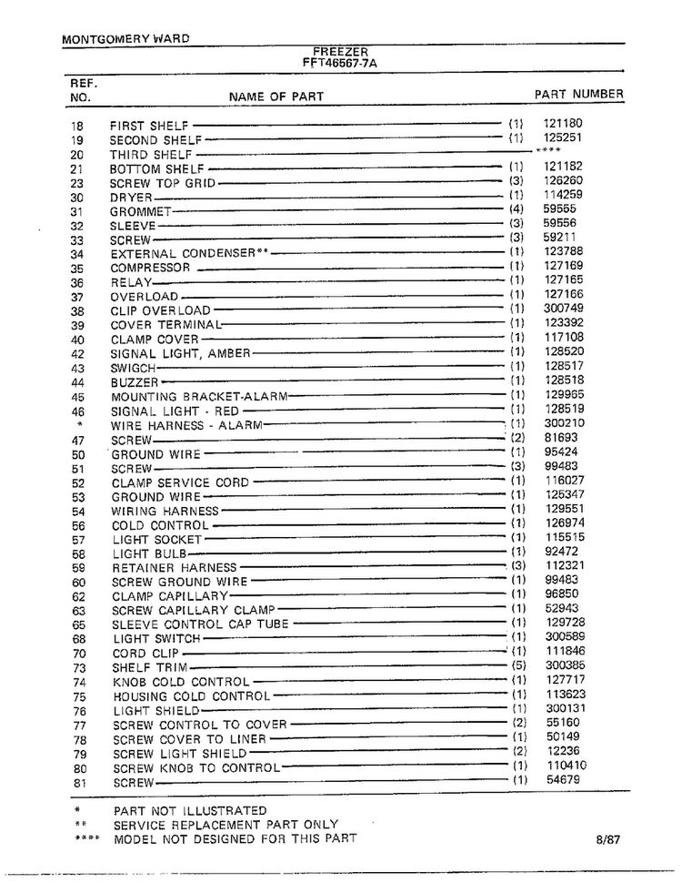 Freezer Page 4 Diagram and Parts List for 46567A-7  Frigidaire Freezer