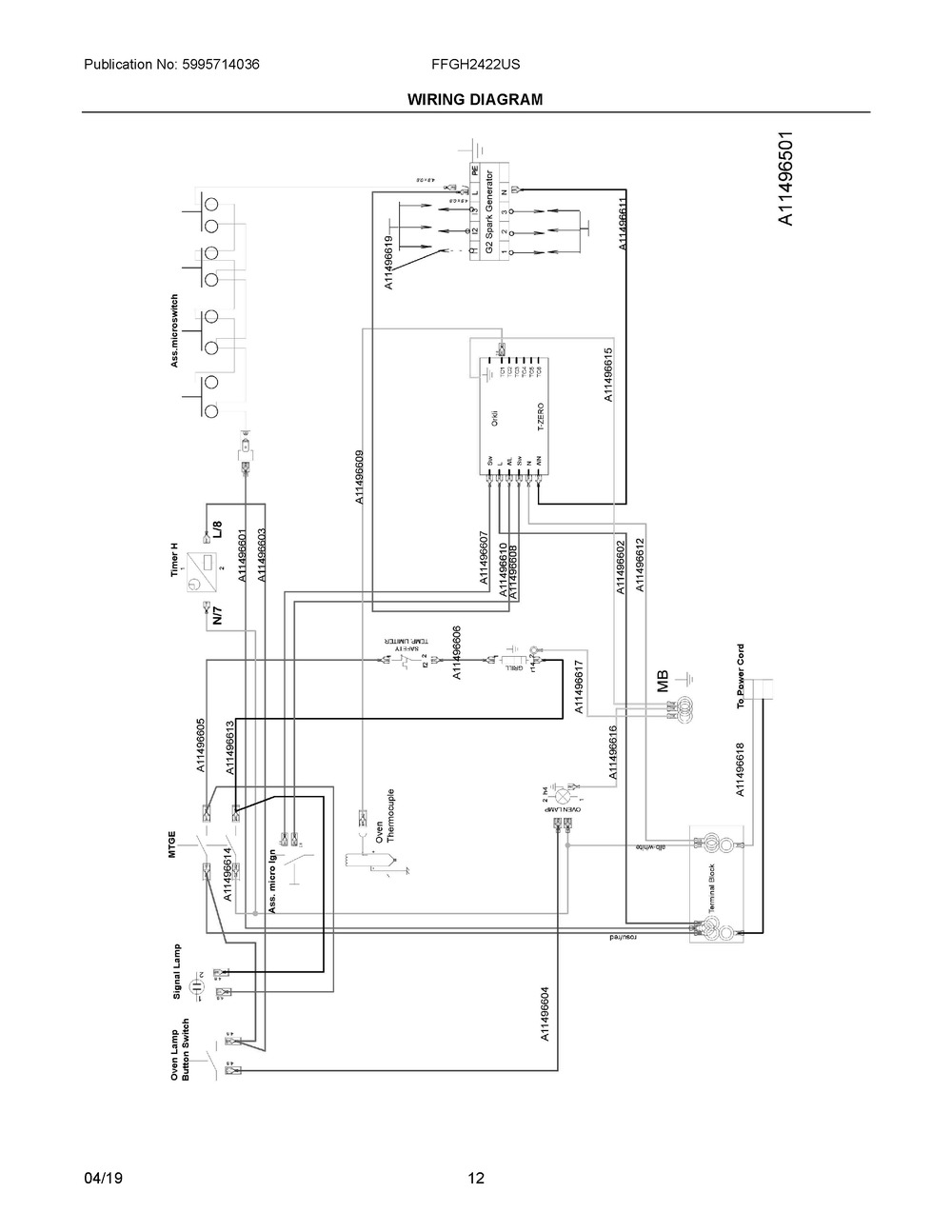 Wiring Diagram Diagram and Parts List for FFGH2422US  Frigidaire Range