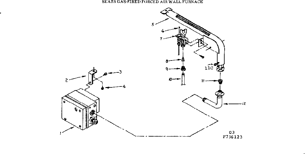 Gas burners Diagram and Parts List for 867736123  Frigidaire Furnace