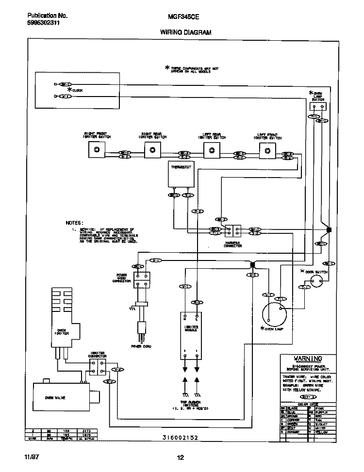 WIRING DIAGRAM Diagram and Parts List for MGF345CESE  Frigidaire Range