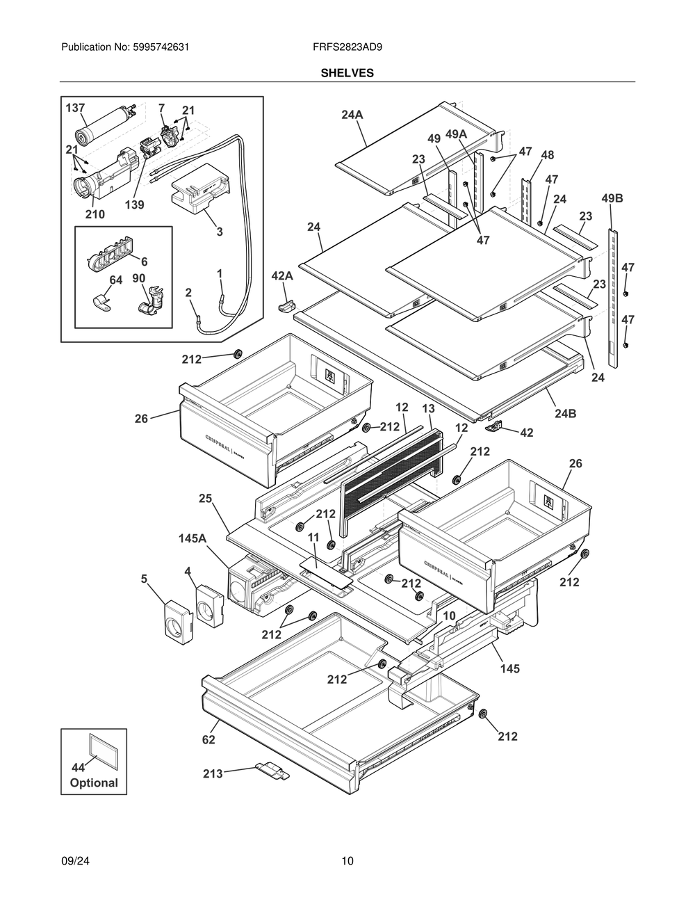 Shelves Diagram and Parts List for FRFS2823AD9  Frigidaire Refrigerator