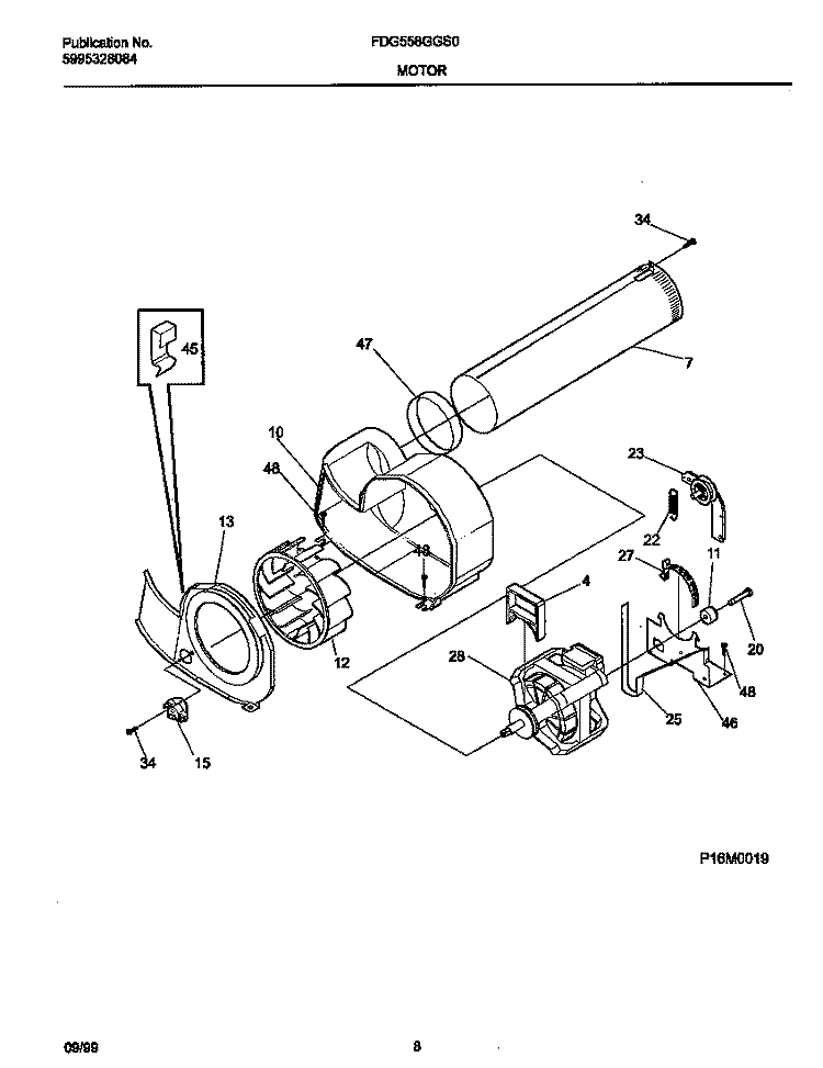 P16M0019 MOTOR, BLOWER Diagram and Parts List for FDG558GGS0  Frigidaire Dryer