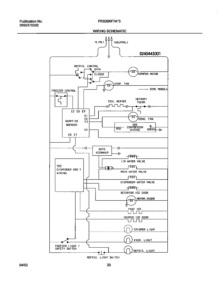 WIRING SCHEMATIC Diagram and Parts List for FRS26KF7AB4  Frigidaire Refrigerator