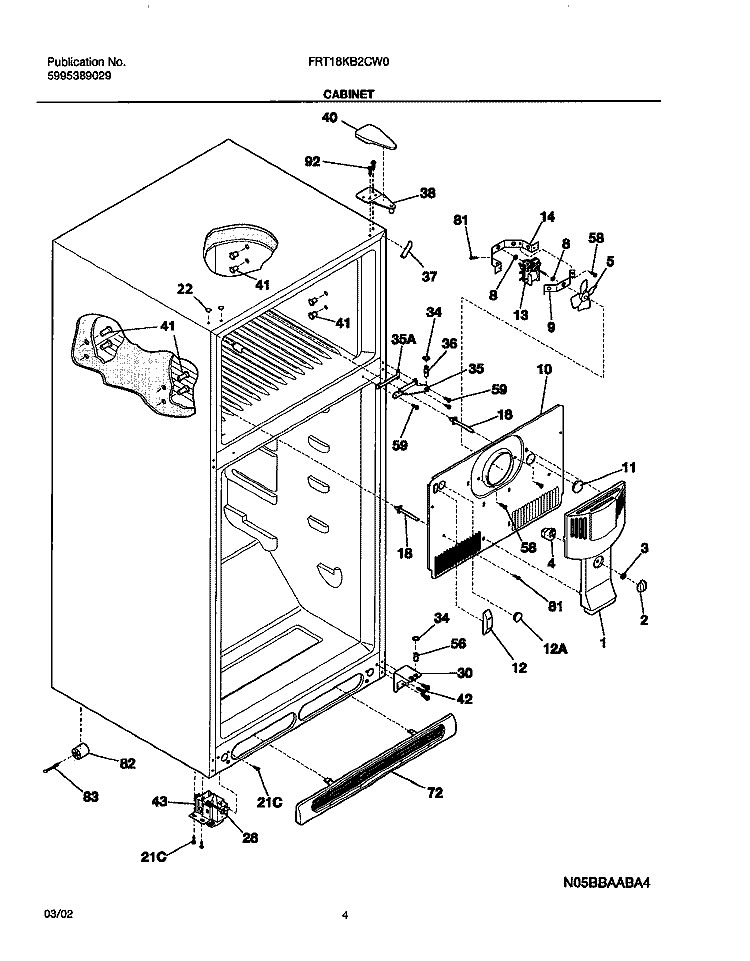CABINET Diagram and Parts List for FRT18KB2CW0  Frigidaire Refrigerator
