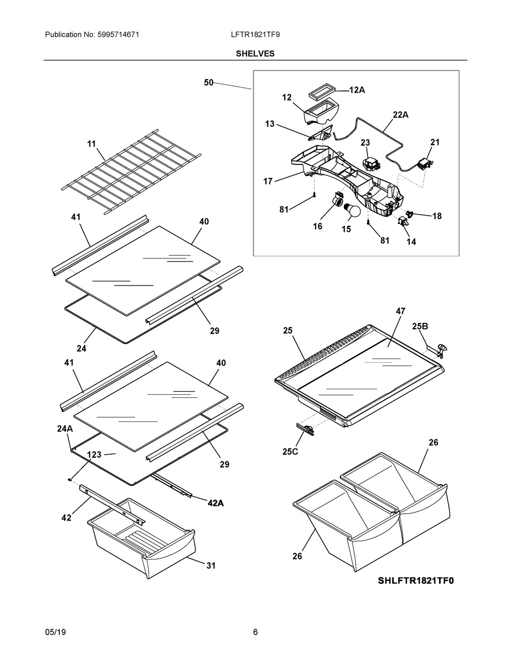 Shelves Diagram and Parts List for LFTR1821TF9  Frigidaire Refrigerator