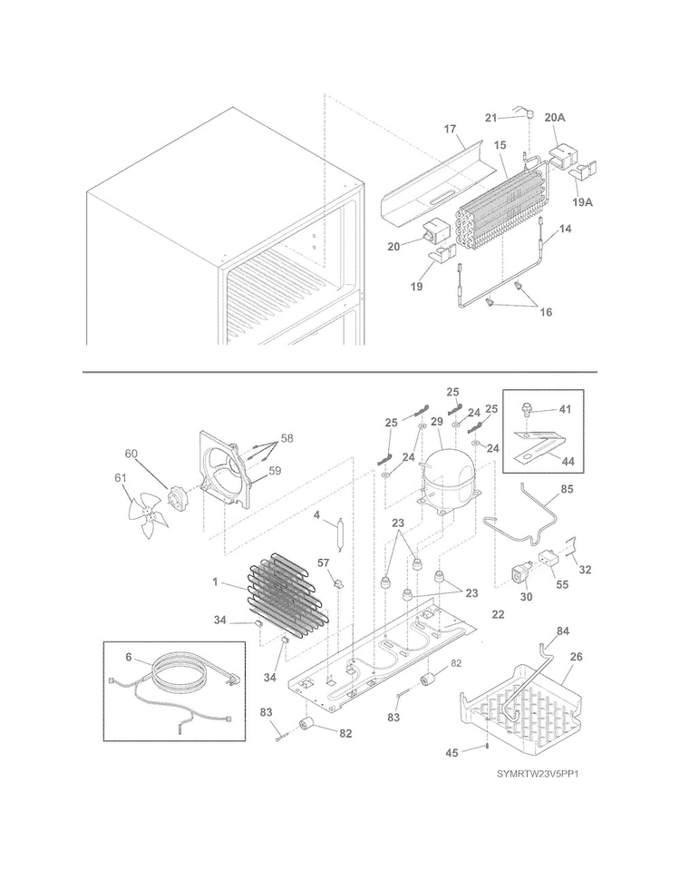 System Diagram and Parts List for MRTW23V5PP1  Uni Refrigerator