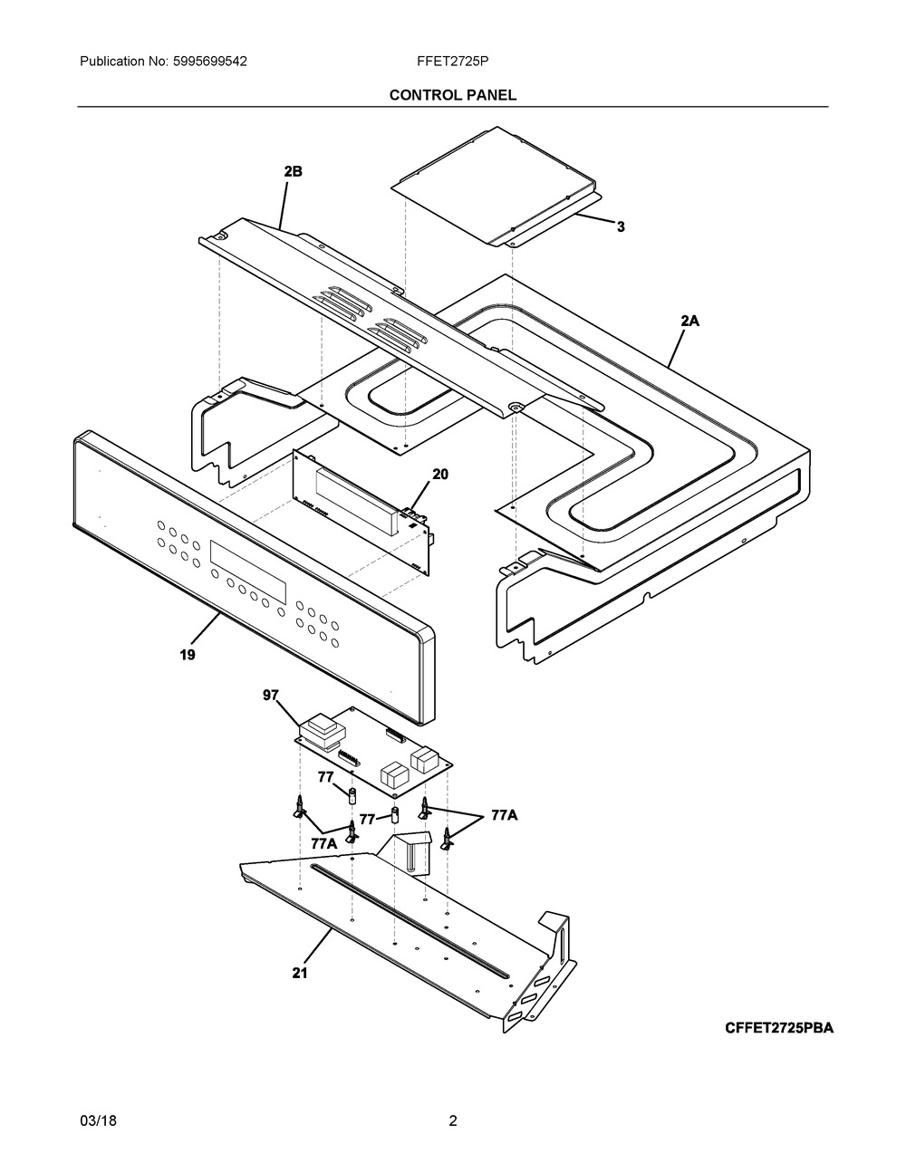 Control Panel Diagram and Parts List for FFET2725PWE  Frigidaire Wall Oven