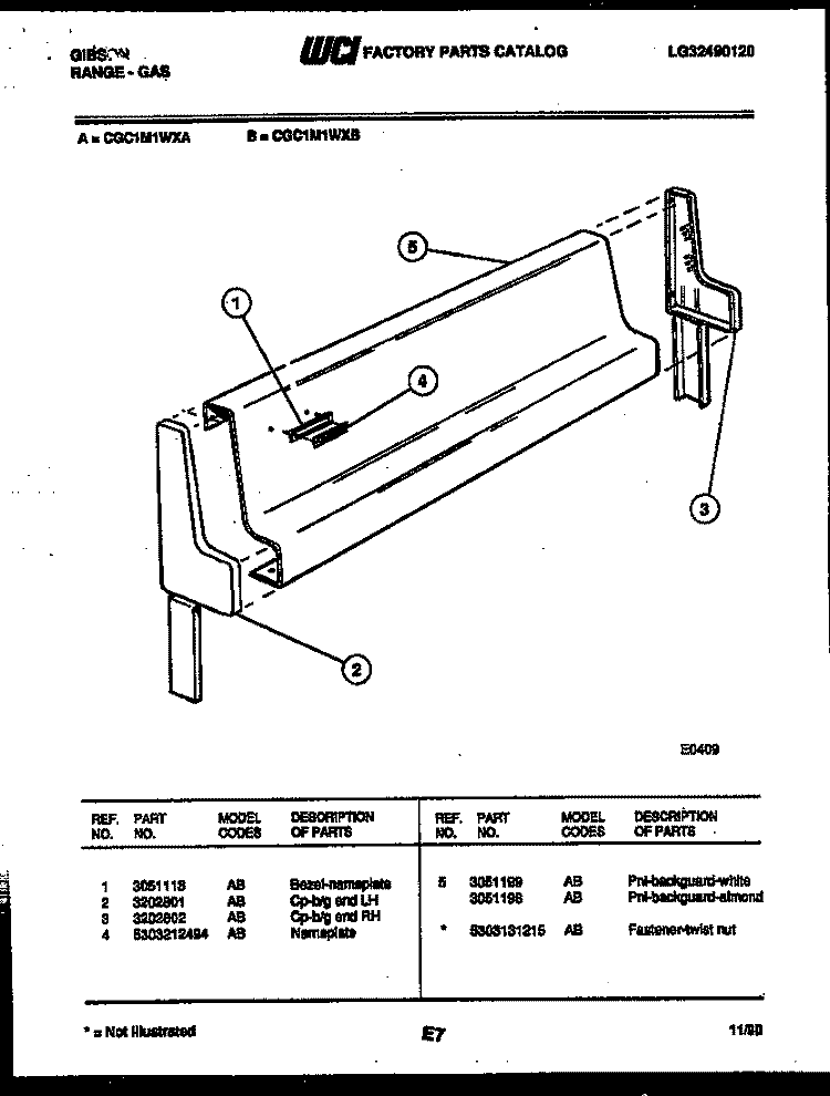BACKGUARD Diagram and Parts List for CGC1M1WXB  Gibson Range