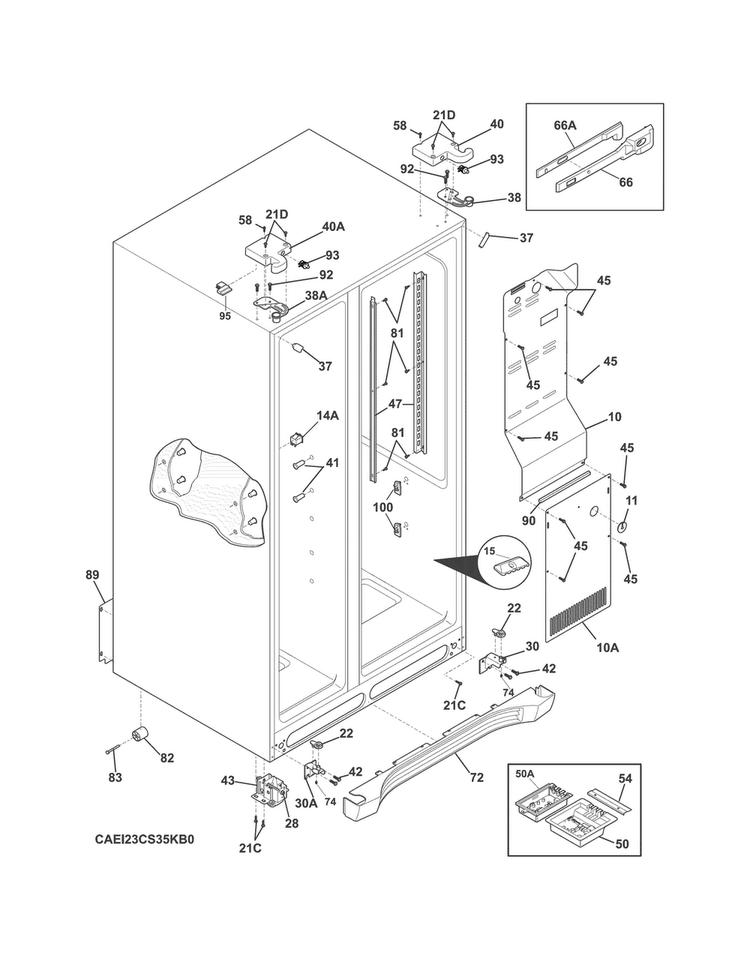 Cabinet Diagram and Parts List for EI23CS35KS3A  Electrolux Refrigerator