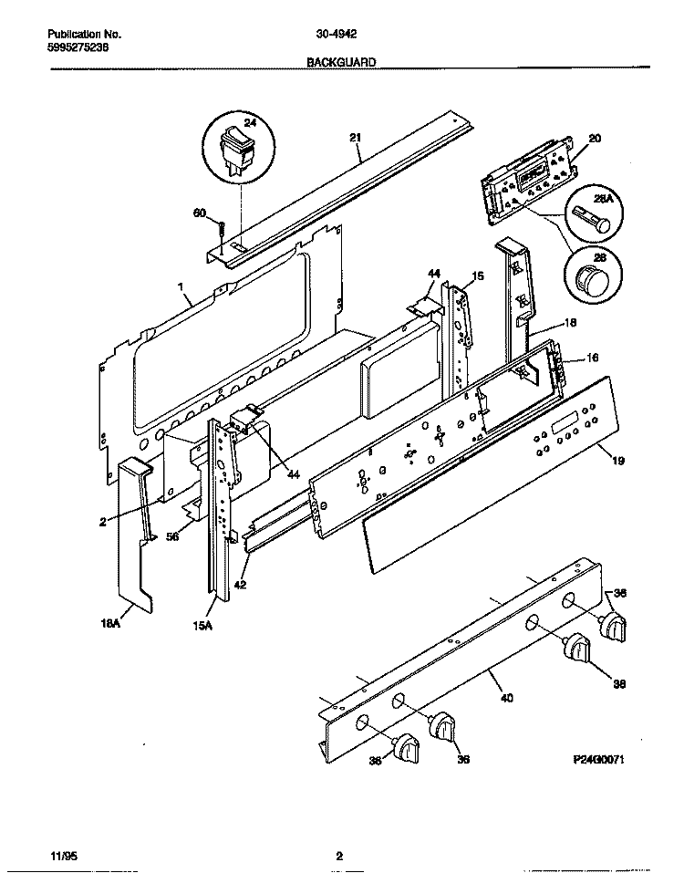 BACKGUARD Diagram and Parts List for 30-4942-00-07  Tappan Range