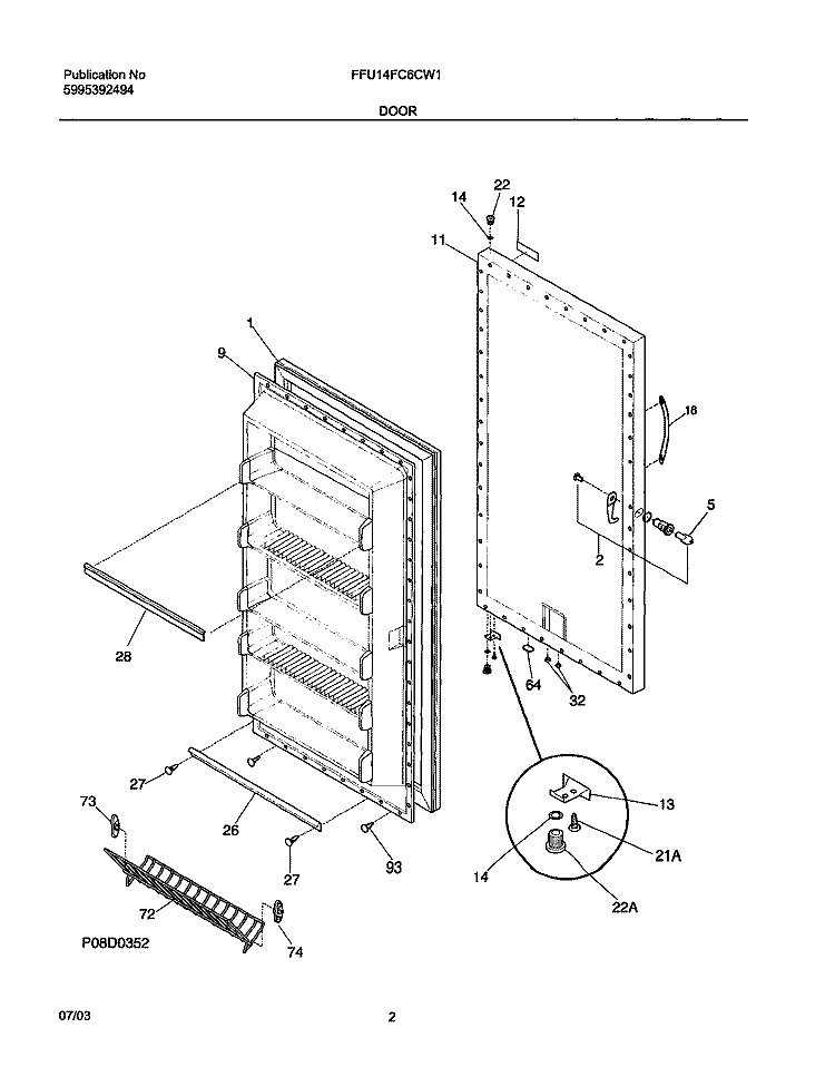 DOOR Diagram and Parts List for FFU14FC6CW1  Frigidaire Freezer