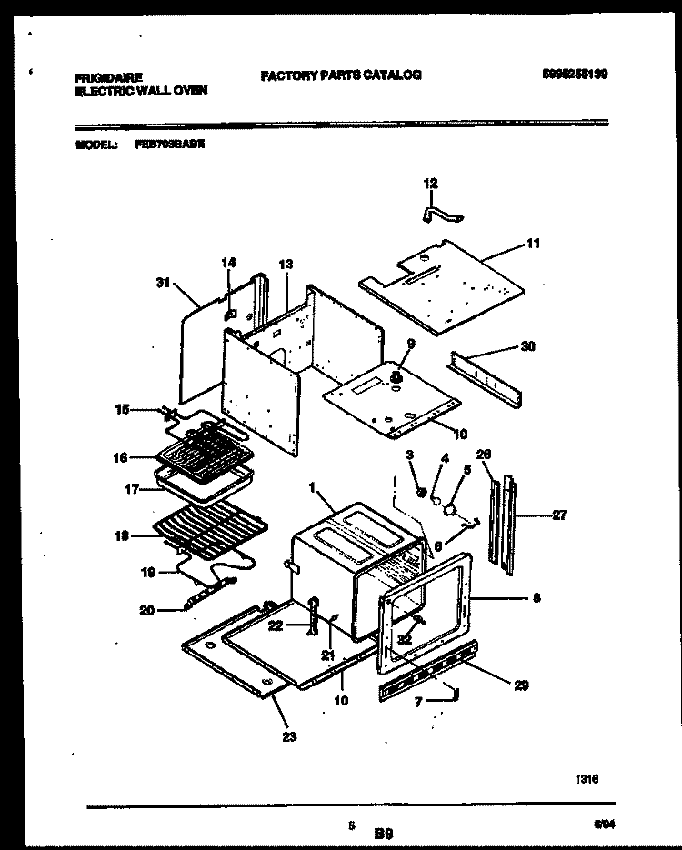 BODY PARTS Diagram and Parts List for FEB703BABE  Frigidaire Wall Oven