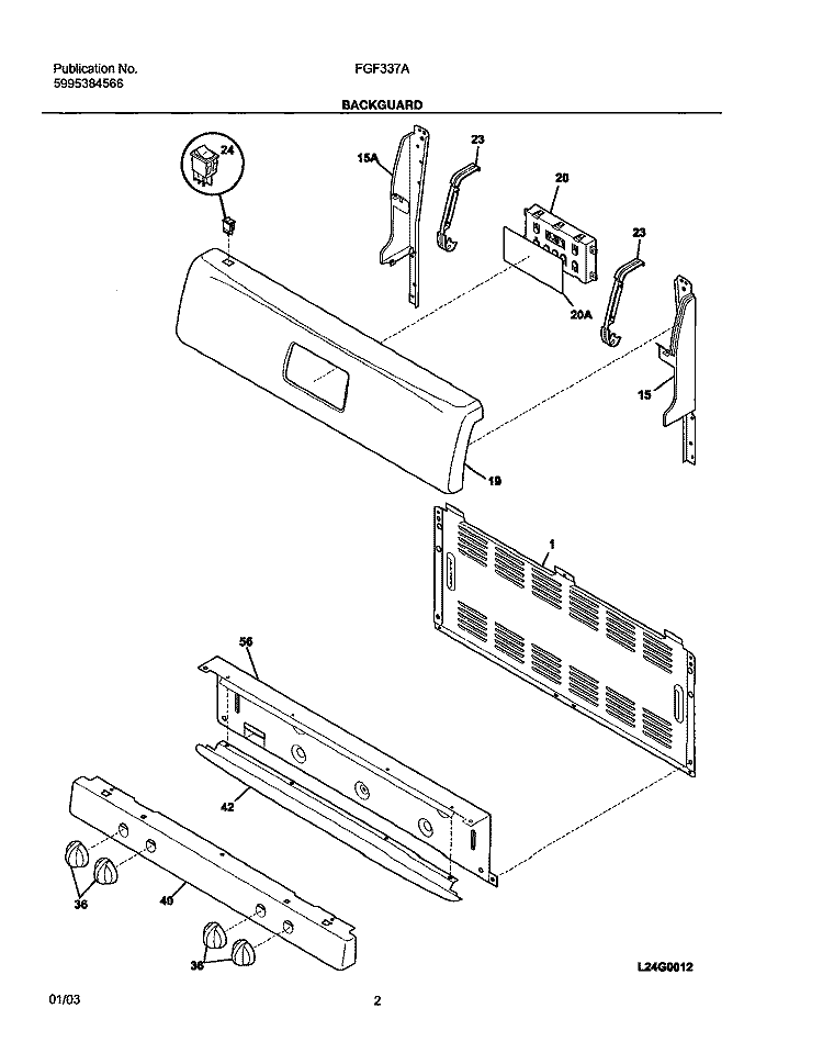 BACKGUARD Diagram and Parts List for FGF337AUD  Frigidaire Range