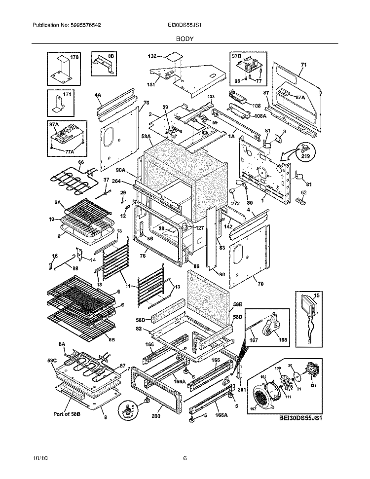 BODY Diagram and Parts List for EI30DS55JS1  Electrolux Range