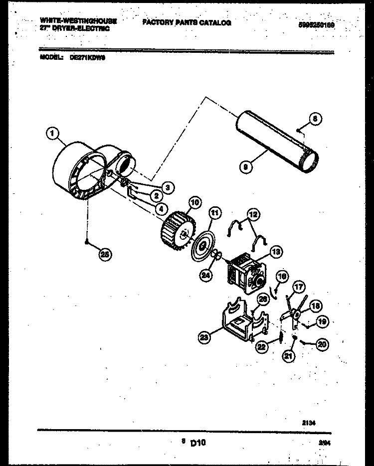 BLOWER AND DRIVE PARTS Diagram and Parts List for DE271KDW8  Frigidaire Dryer