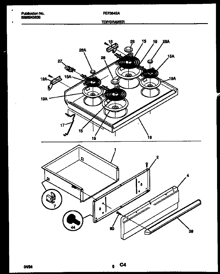 COOKTOP AND DRAWER PARTS Diagram and Parts List for FEF364SADA  Frigidaire Range
