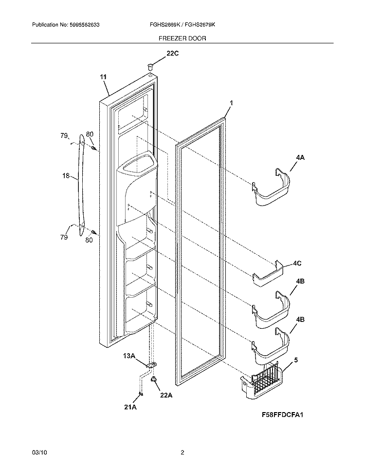 FREEZER DOOR Diagram and Parts List for FGHS2669KP3  Frigidaire Refrigerator