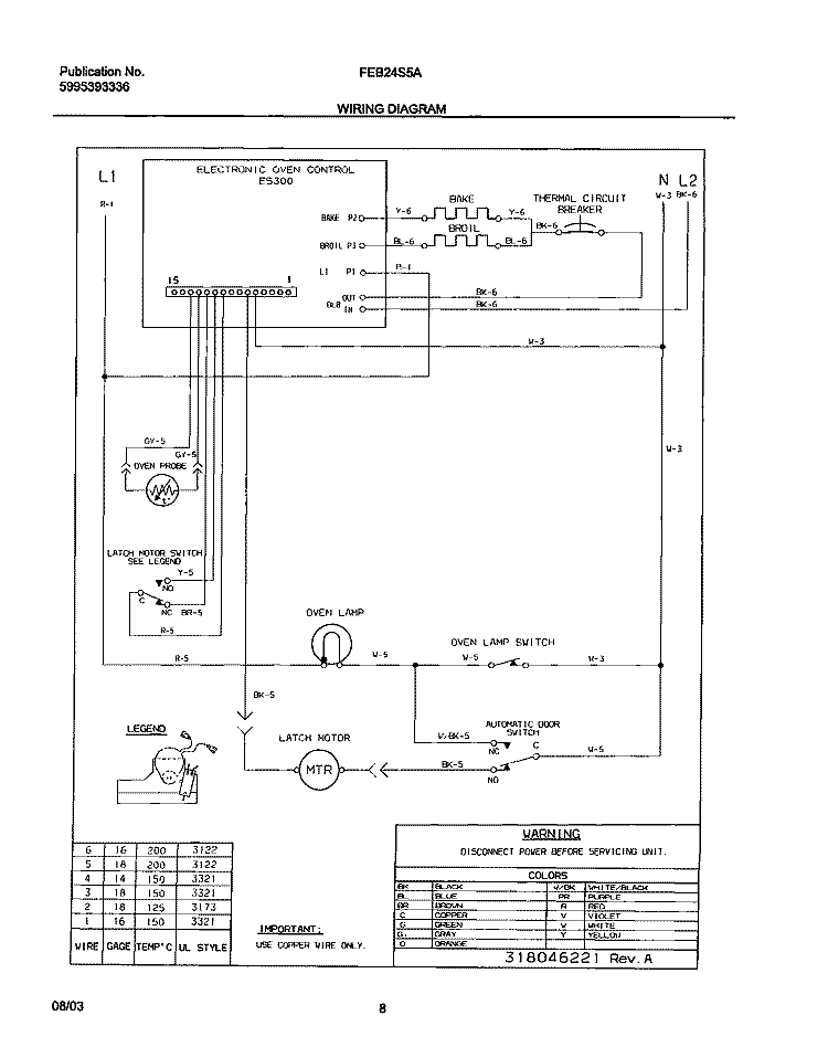WIRING DIAGRAM Diagram and Parts List for FEB24S5ABB  Frigidaire Wall Oven