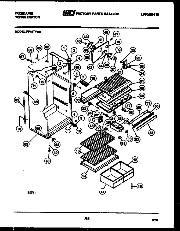 CABINET PARTS Diagram and Parts List for FP18TFL2  Frigidaire Refrigerator