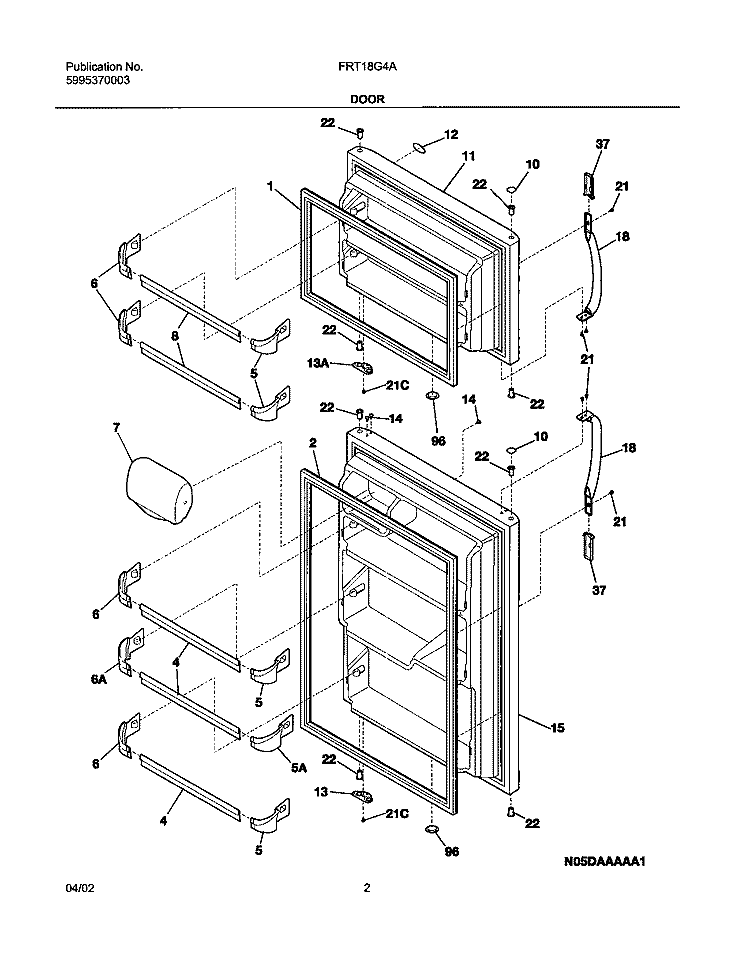 DOORS Diagram and Parts List for FRT18G4AQ6  Frigidaire Refrigerator