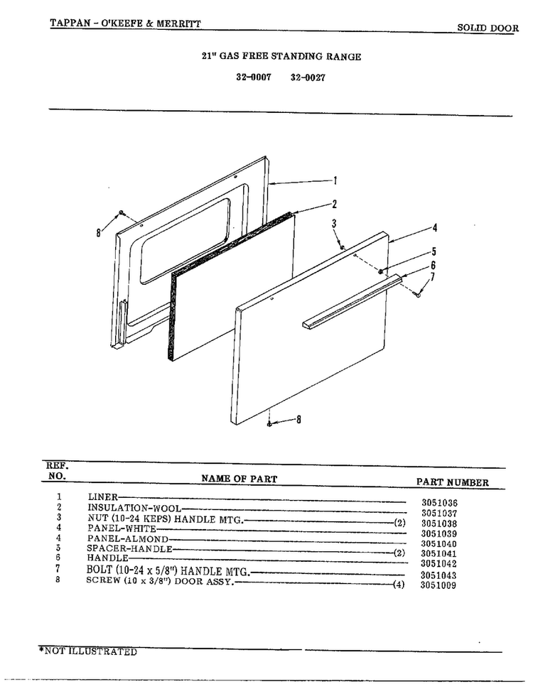 Visualite Door Diagram and Parts List for 32-0127  Frigidaire Range
