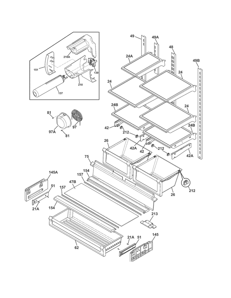 Shelves Diagram and Parts List for FGHF2344MF7  Frigidaire Refrigerator