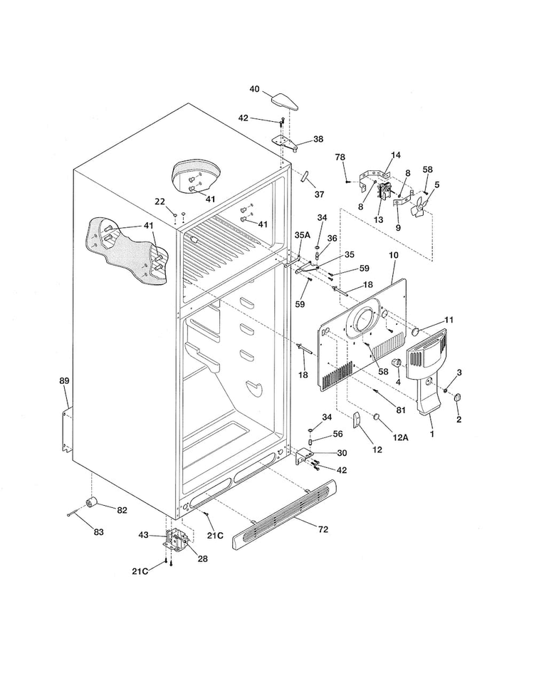 Cabinet Diagram and Parts List for LFHT1817LW9  Frigidaire Refrigerator