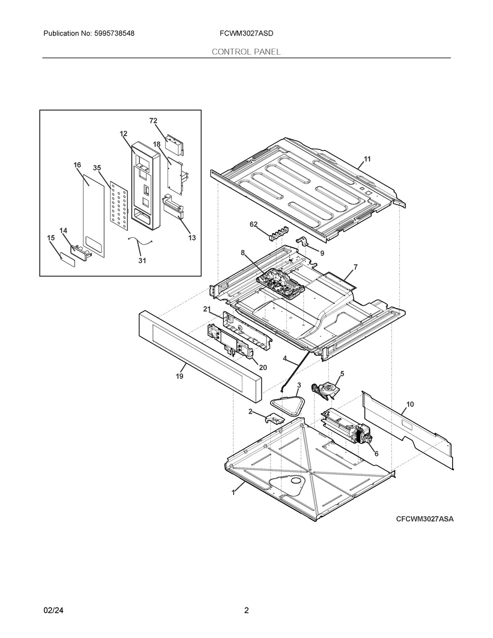 Control Panel Diagram and Parts List for FCWM3027ASD  Frigidaire Microwave Oven Combo