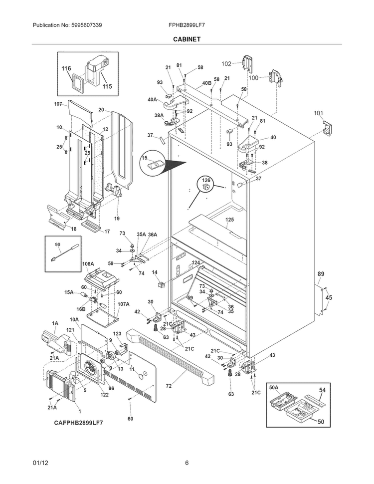 Cabinet Diagram and Parts List for FPHB2899LF7  Frigidaire Refrigerator