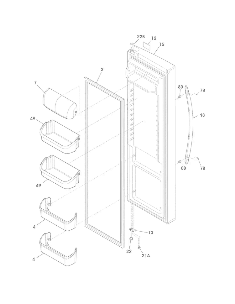Refrigerator Door Diagram and Parts List for FGHS2655PF4  Frigidaire Refrigerator