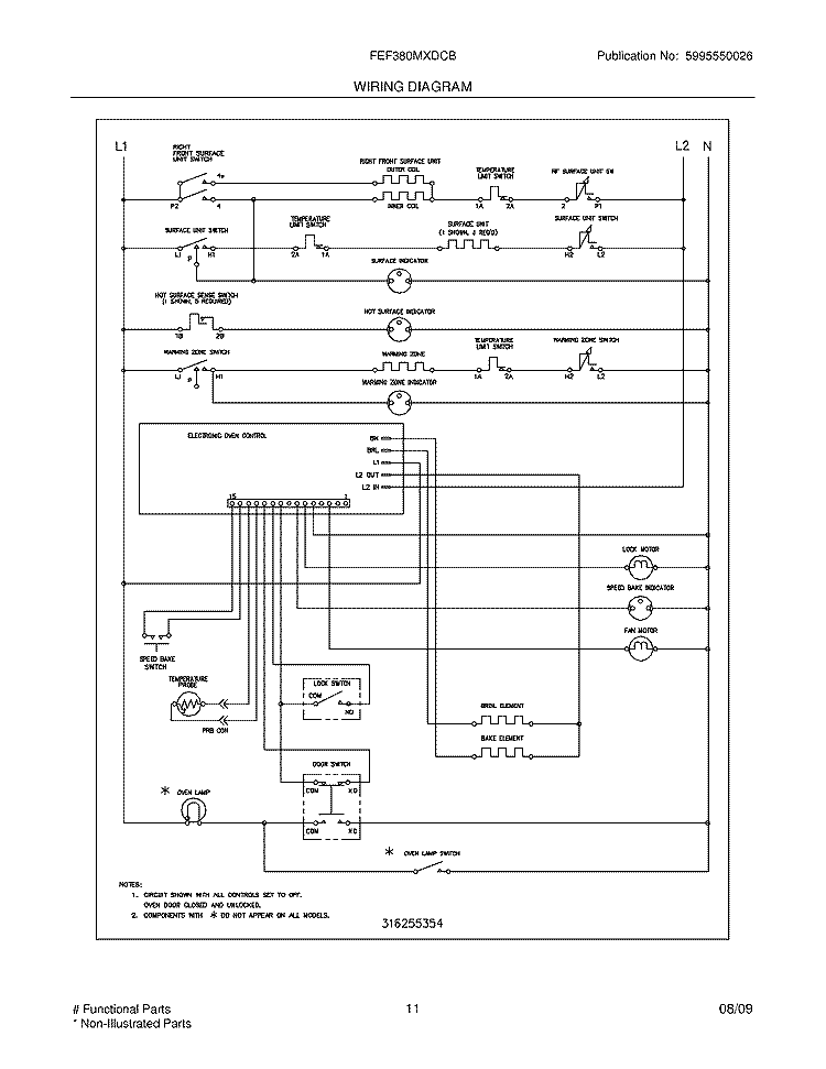 WIRING DIAGRAM Diagram and Parts List for FEF380MXDCB  Frigidaire Range