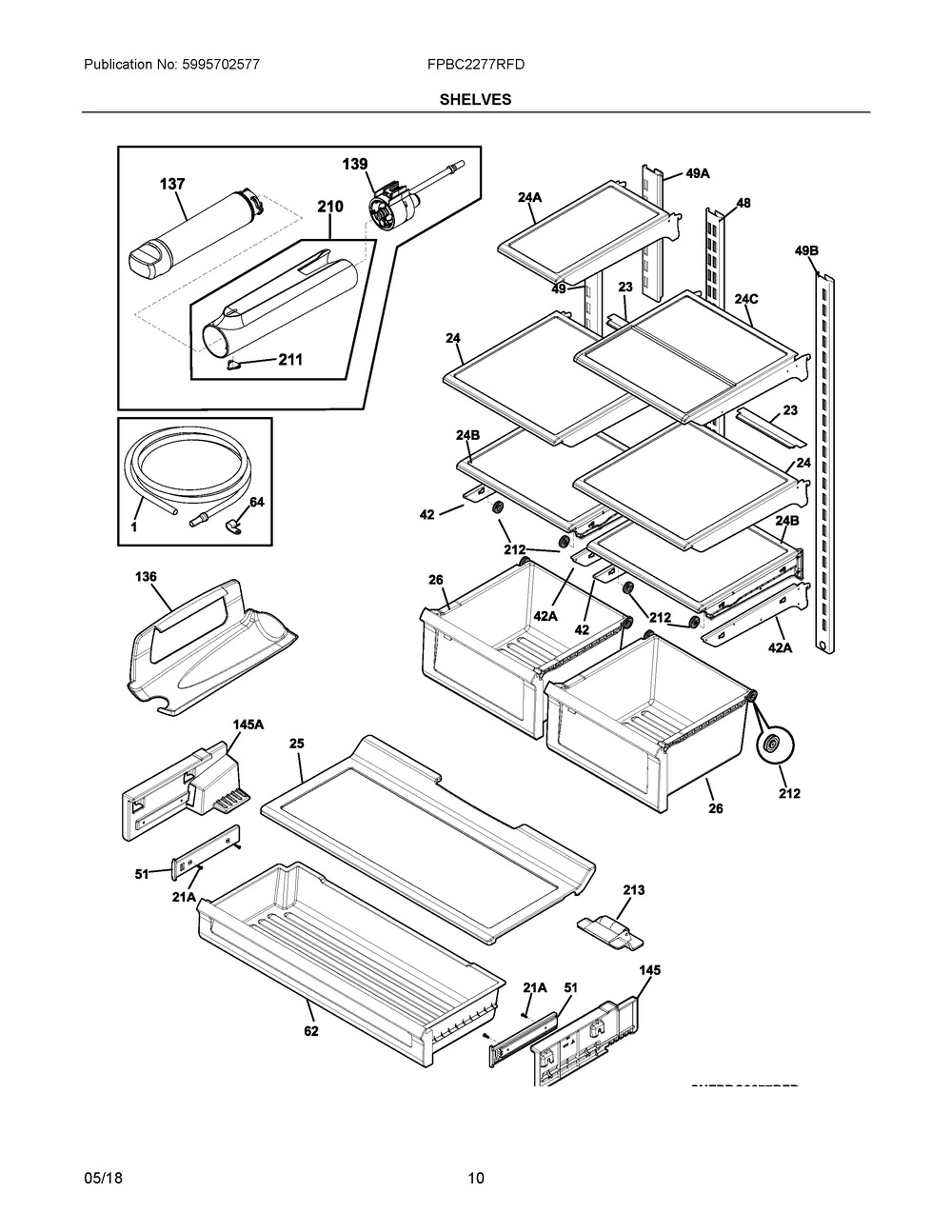 Shelves Diagram and Parts List for FPBC2277RFD  Frigidaire Refrigerator
