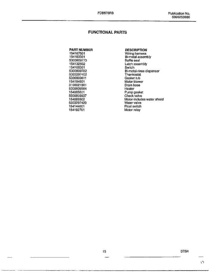 Functional Parts Diagram and Parts List for 789  Frigidaire Dishwasher