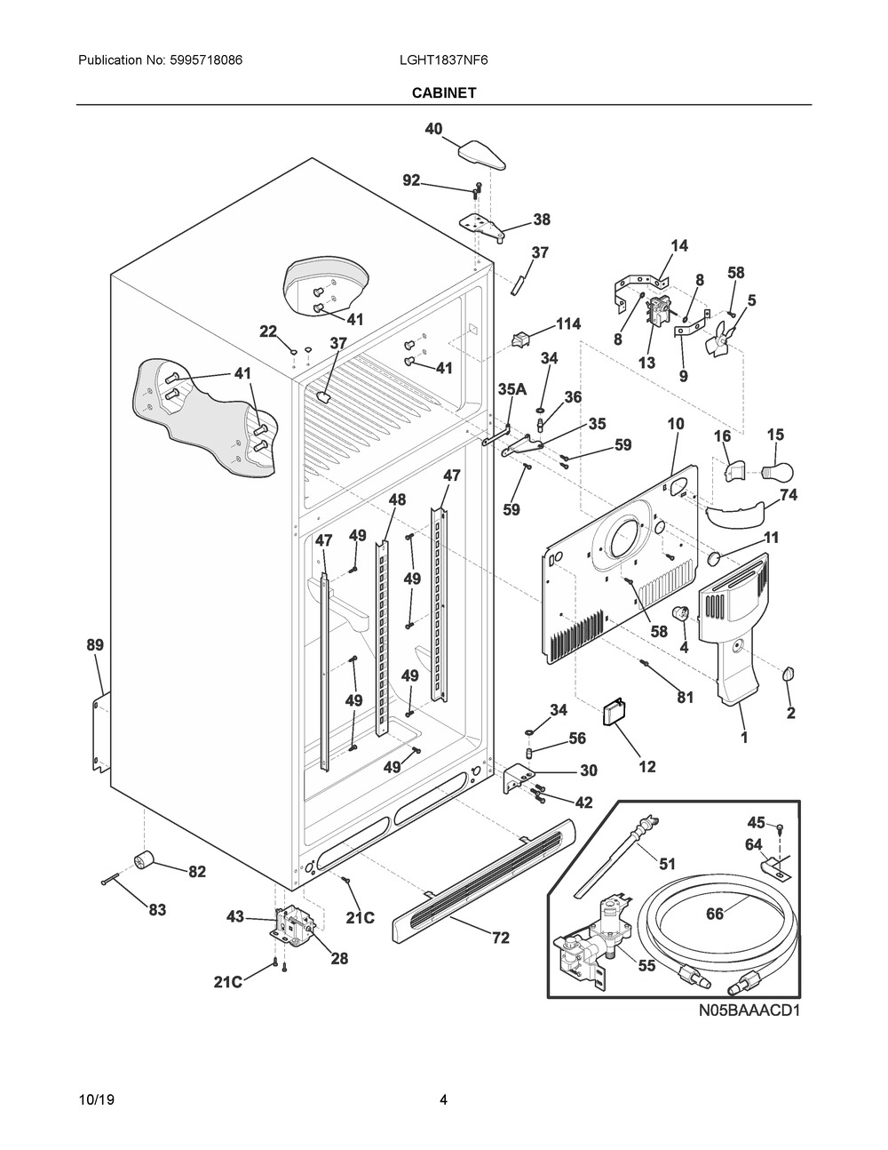 Cabinet Diagram and Parts List for LGHT1837NF6  Frigidaire Refrigerator