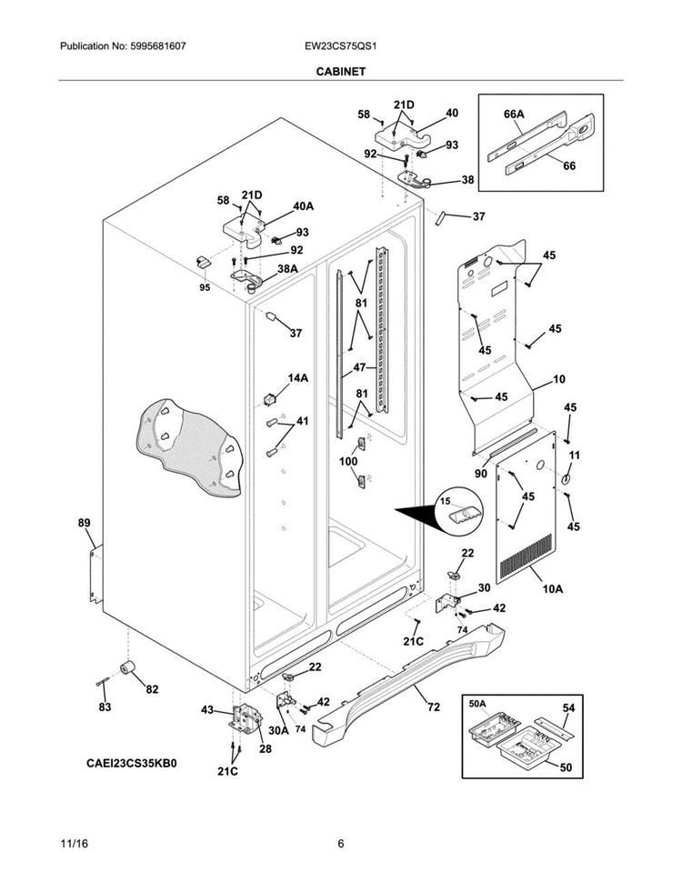 Cabinet Diagram and Parts List for EW23CS75QS1  Electrolux Refrigerator