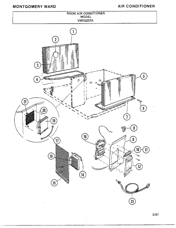 Room Air Conditioner Page 3 Diagram and Parts List for 5237A  Frigidaire Air Conditioner