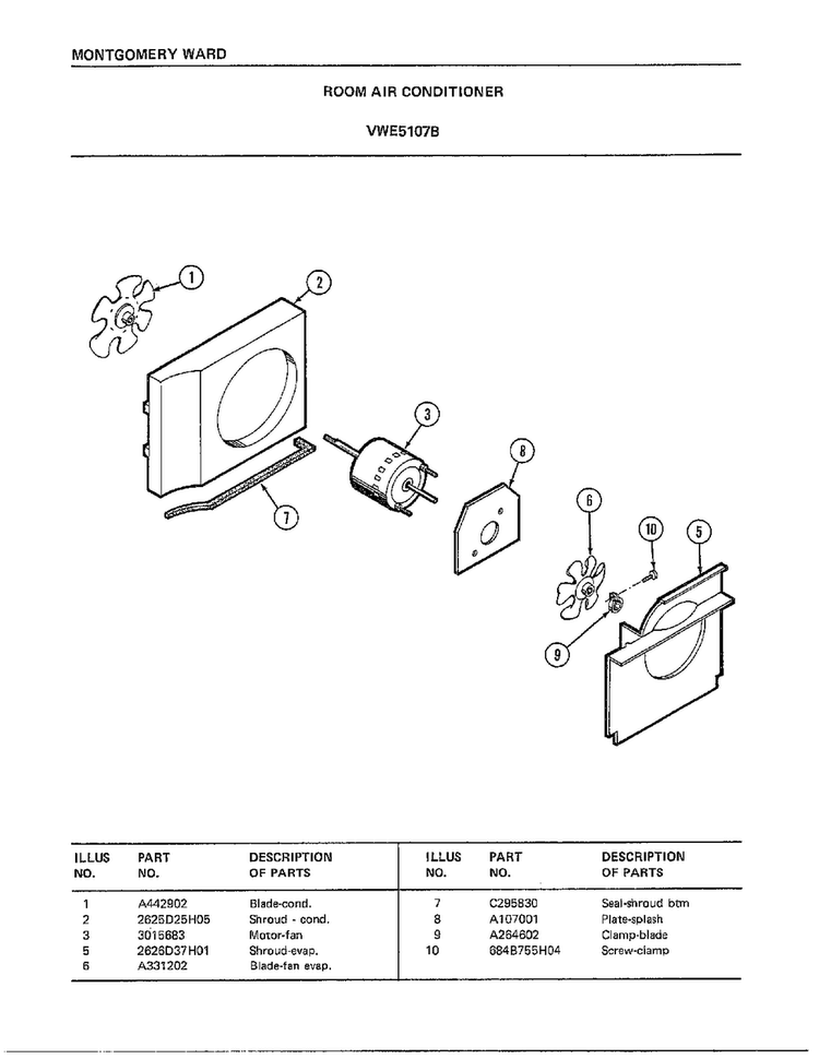 Room Air Conditioner Page 3 Diagram and Parts List for 5107B  Frigidaire Air Conditioner