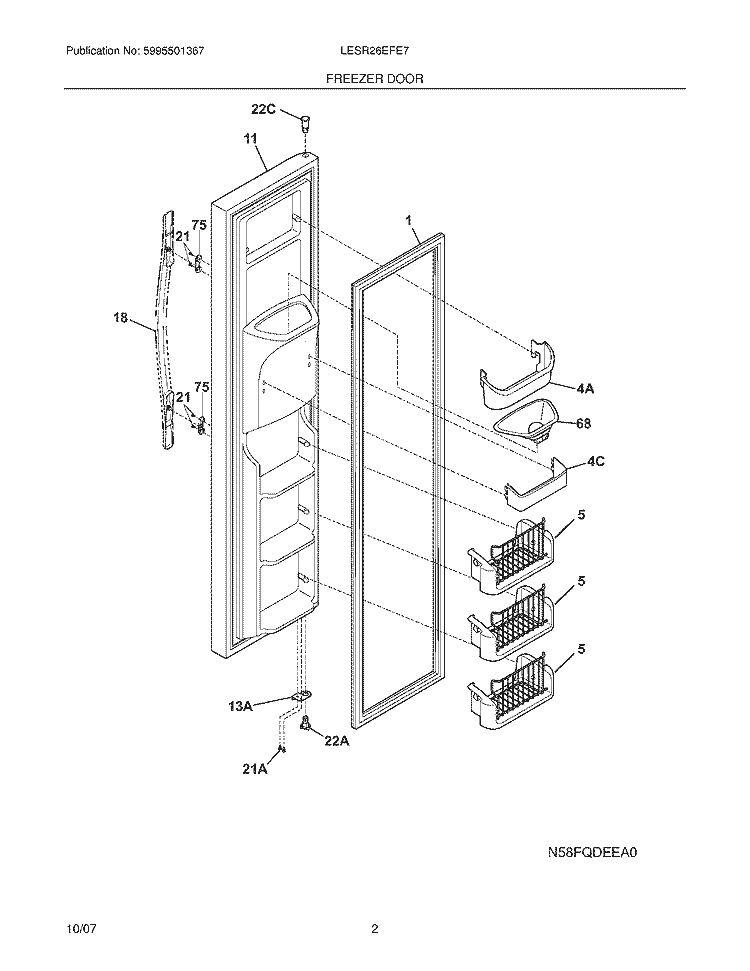 FREEZER DOOR Diagram and Parts List for LESR26EFE7  Frigidaire Refrigerator