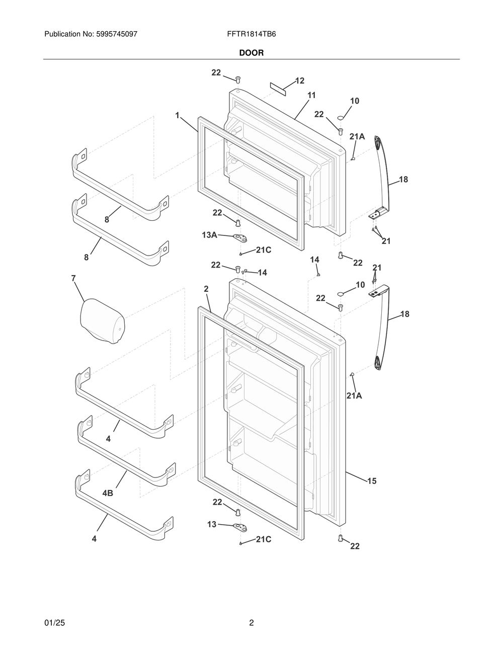 Door Diagram and Parts List for FFTR1814TB6  Frigidaire Refrigerator