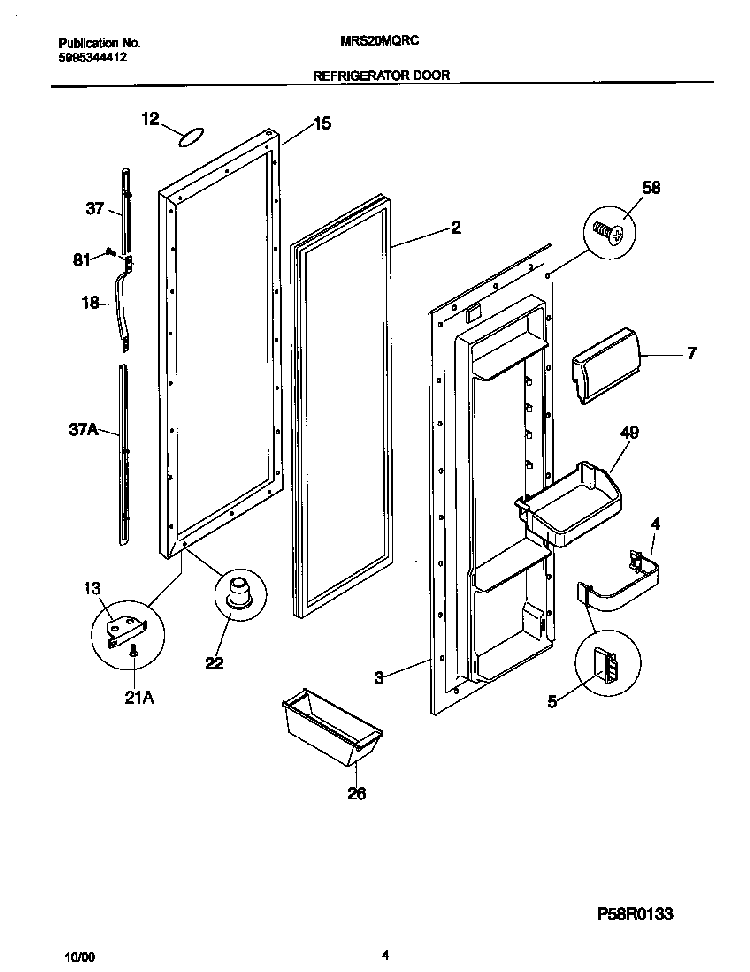 Refrigerator Door Diagram and Parts List for WRS20MQRCW0  Westinghouse Refrigerator